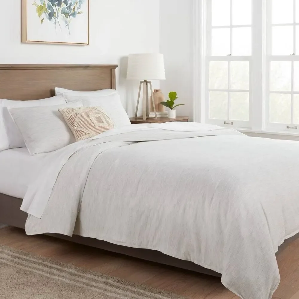 Threshold 3pc Full/Queen Space Dyed Cotton Linen Duvet Cover & Sham Set Gray